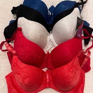 Elegant Lace Design Bra Collection - Coral, Red, White, Black, Blue.